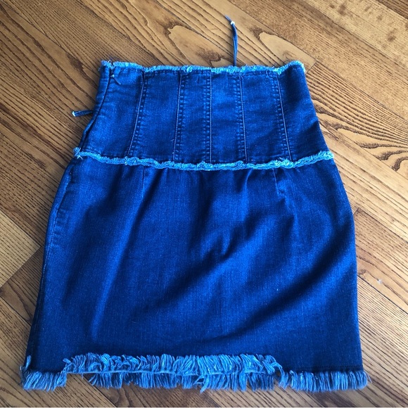 DENIM JEAN SKIRT CORSET TIE SKIRT FASHION NOVA - Picture 4 of 8